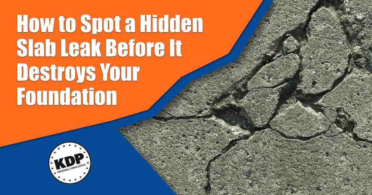 Image of cracks in concrete slabs, featuring KDP Professional Plumbing Services and highlighting how to spot a hidden slab leak before it damages your foundation.