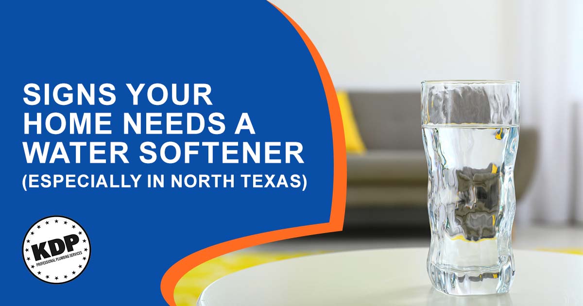 Image of a glass of water on a table in a room, featuring KDP Professional Plumbing Services and highlighting signs your home needs a water softener, especially in North Texas.