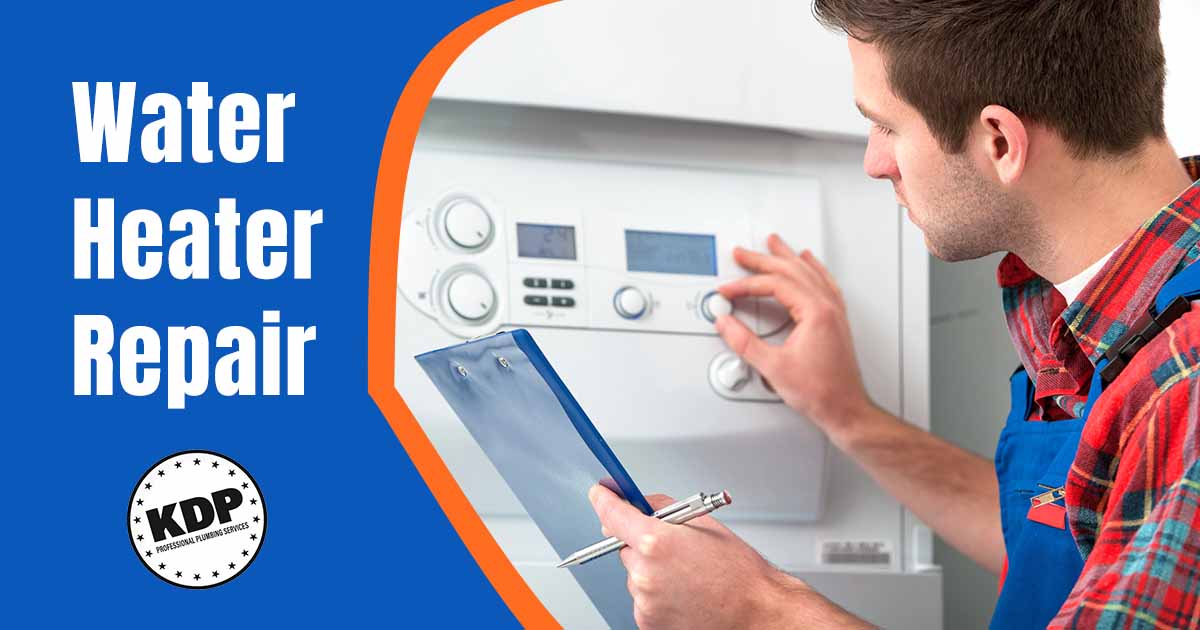 Water-Heater-Repair-image Image of a technician servicing a heating boiler, featuring KDP Professional Plumbing Services and highlighting expert water heater repair solutions.