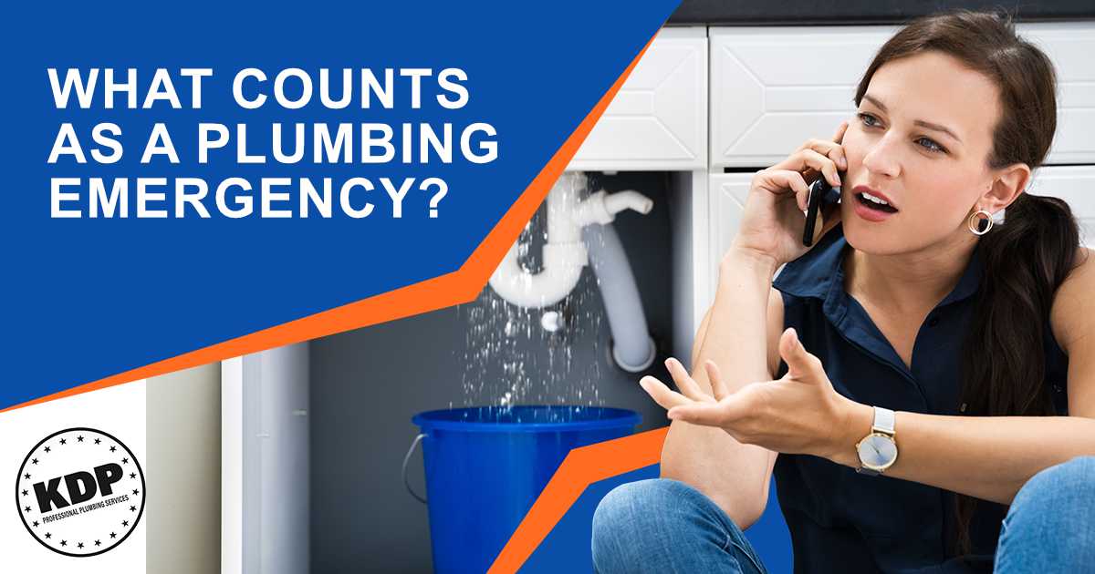 Image of a sink pipe water leak causing plumbing damage, featuring KDP Professional Plumbing Services and highlighting what counts as a plumbing emergency.